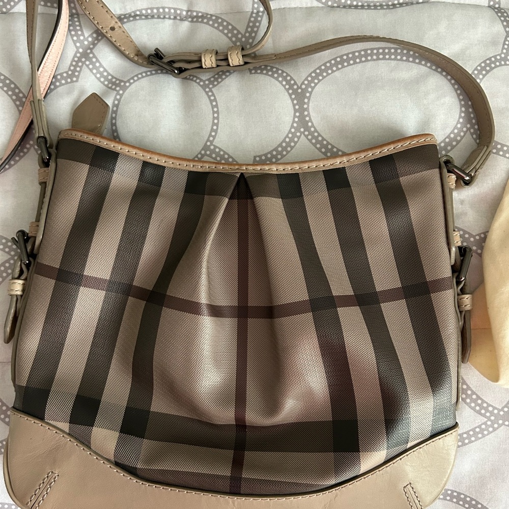 Burberry Tan and Brown Crossbody Bag with Plaid Pattern